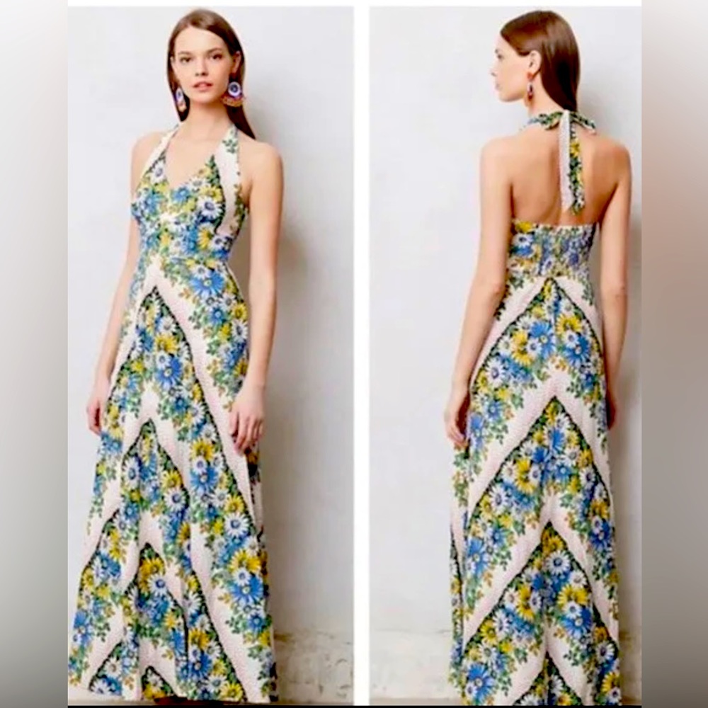 Anthropologie Postmark Soraya Floral Daisy Print Halter Maxi Dress - Size 8